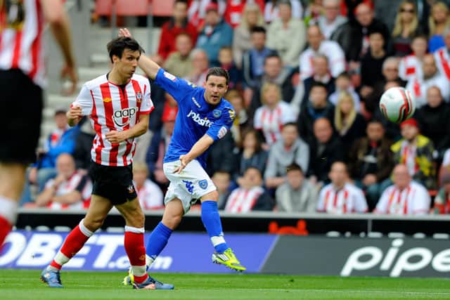 Chris Maguire makes it 1-1 for Pompey with a stunning leveller at Southampton in April 2012. Picture: Allan Hutchings (121221-886)