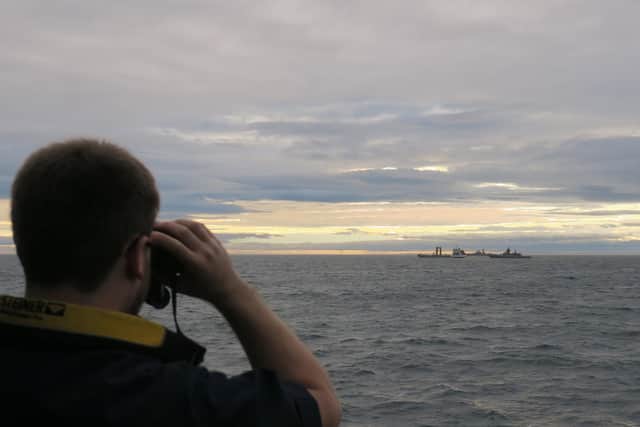 HMS Tyne keps watch Russian ships. Picture: Royal Navy/MoD/PA Wire