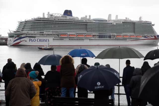 Handout photo issued by P&O of the cruise ship Iona arriving at her home port of Southampton ahead of her official naming ceremony. Picture date: Sunday May 16, 2021.Handout photo issued by P&O of the cruise ship Iona arriving at her home port of Southampton ahead of her official naming ceremony. Picture date: Sunday May 16, 2021.
