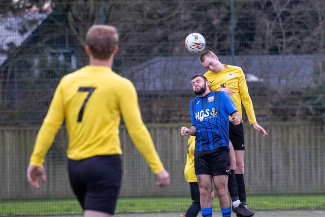 Burrfields (yellow) v Horndean United. Picture by Alex Shute