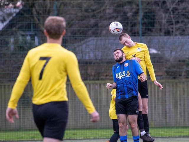 Burrfields (yellow) v Horndean United. Picture by Alex Shute