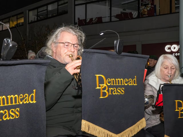 The Denmead Brass Band entertained the crowds at the Waterlooville Christmas light switch on.  Photos by Alex Shute