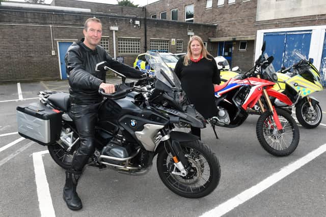 Inspector Andy Tester for Hampshire roads policing with Hampshire police and crime commissioner Donna Jones.

Picture:Sarah Standing (220922-3656)