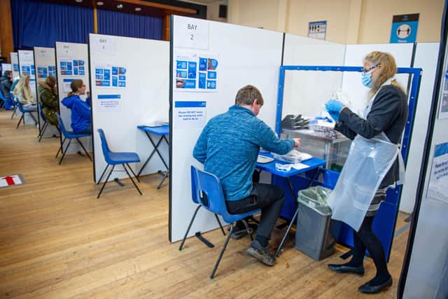 Students being tested by college staff in the main hall. Picture: Habibur Rahman