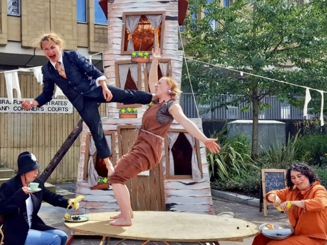 The Crow House is a free show at Gunwharf Quays at 1pm and 3pm on July 1.
A derelict house. The middle of a street. In a battle of wills and skills, three diverse characters appear and try to gain a room inside. In a choreographed frenzy of acrobatics, silks trapeze, hat juggling and slap stick the three characters begin to transform the battered house into a home. There’s only one problem – a furiously territorial bird has taken up residence inside. This eclectic mix of circus, puppetry and music is a silent-movie-inspired show from Circo Rum Ba Ba.