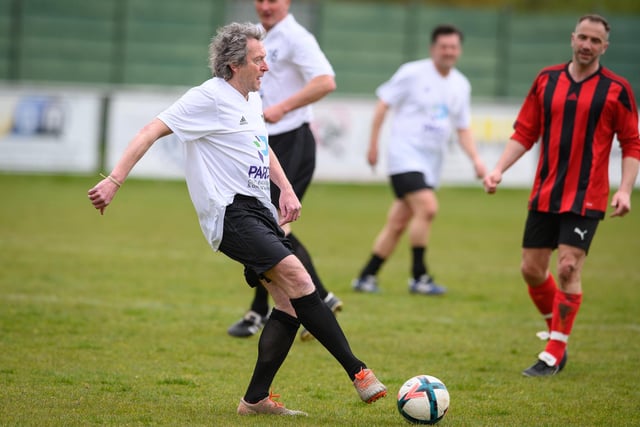 Action from the Jon Gittens memorial charity match between a team of former Fareham Town players and a side of ex-Pompey and Southampton professionals. Picture: Keith Woodland (160421-759)