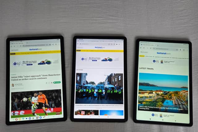 Left to right: Redmi Pad 2, Fire Max 11, Samsung A9+