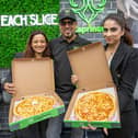 Caprinos Pizza, Havant officially opens its doors on Wednesday, April 13 2022.

Pictured: Operational manager, Haleema Asmal, with her husband, general manager, Ismail Asmal and franchise owner, Sadaf Malik
Picture: Habibur Rahman