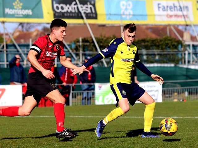 Ryan Pennery, right, in action for Gosport Borough last season. Picture by Tom Phillips.