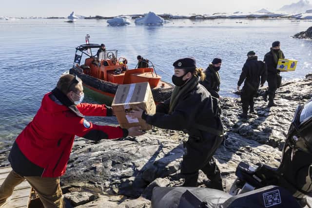 The team from HMS Protector brought fresh food and supplies to the Ukrainian Antarctic Base Picture: LPhot Belinda Alker