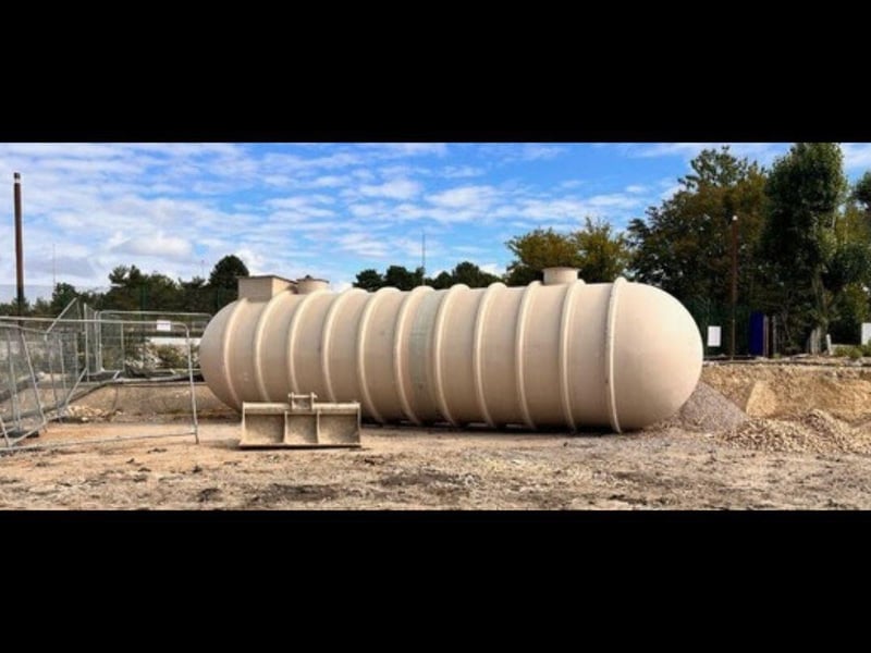 This backwash tank (water filter) is just under 10.5 metres long, which is the same as two elephants, nose to tale. If full to the brim it can hold 50,791 litres of water, which is the same as 25,395 bottles of pop! This type of water filter got its name because it cleans and renews itself by backwashing -  reversing the flow of water so that it enters from the bottom of the filter bed, lifts and rinses the bed, then exits through the top of the filter tank.