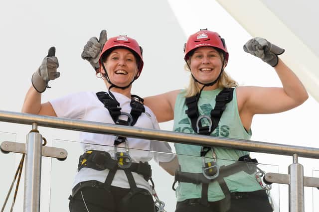 Pictured is: Chantelle Knight and Monnie Fard before their descent.
Picture: Keith Woodland (170721-15)