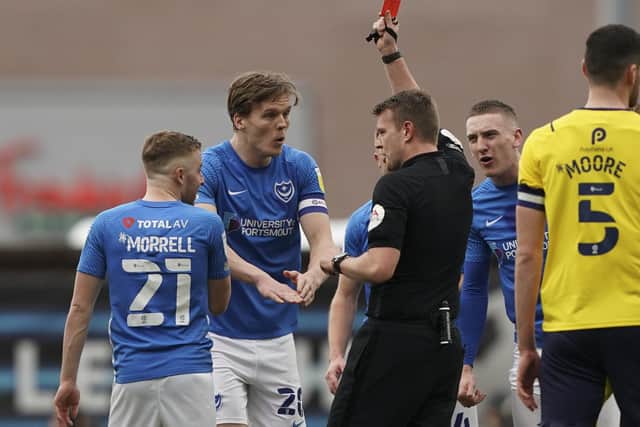 Joe Morrell saw red during Pompey's trip to Oxford on Saturday.