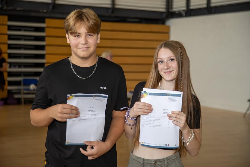Students from Horndean Technology College received their GCSE results on Thursday morning.

Pictured - Olivia Sturley, 15 and Louie Jordan, 15 were happy with their results

Photos by Alex Shute