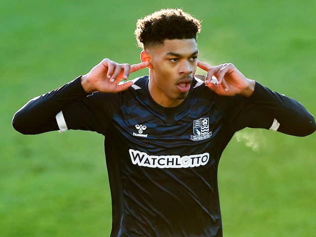 Reeco Hackett-Fairchild celebrates scoring on his Southend debut - yet it would be his only goal in 24 appearances for the League Two club. Picture: Jacques Feeney/Getty Images