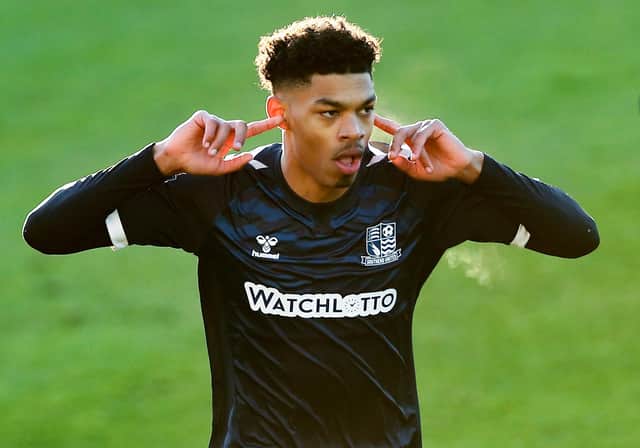 Reeco Hackett-Fairchild celebrates scoring on his Southend debut - yet it would be his only goal in 24 appearances for the League Two club. Picture: Jacques Feeney/Getty Images