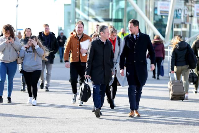 Visit of Labour leadership contender Sir Keir Starmer to Portsmouth. He is pictured at the Brompton dock at the Hard with Stephen Morgan MP, right.
Picture: Chris Moorhouse (290220-72)