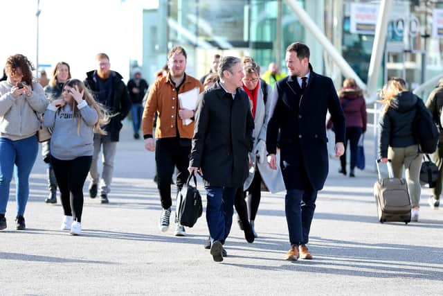 Visit of Labour leadership contender Sir Keir Starmer to Portsmouth. He is pictured at the Brompton dock at the Hard with Stephen Morgan MP, right.
Picture: Chris Moorhouse     (290220-72)