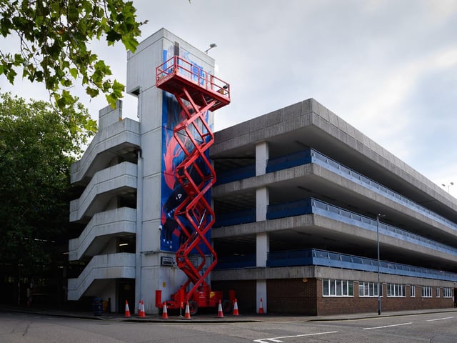 Pictured is: KMG artwork on his artwork on the side of the carpark in Alec Rose Lane Picture: Keith Woodland (140921-28)