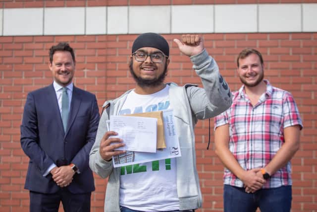 Ravdeep Singh with MP Stephen Morgan and head of geography, Ben Bourton
Picture: Habibur Rahman