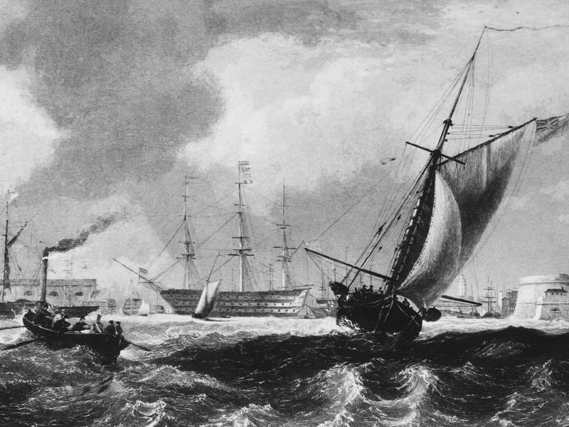 Boats approaching Portsmouth Harbour in choppy seas, circa 1837. Engraved by Finden after a drawing by J D Harding from a sketch by Jendle. (Photo by Hulton Archive/Getty Images)