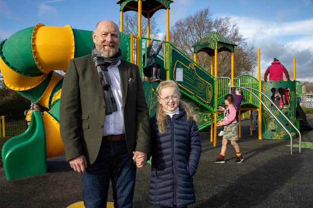 George Turner and daughter Harriet opened the newly renovated recreation ground on Saturday morning in memory of his late wife Verity Turner. Picture: Alex Shute