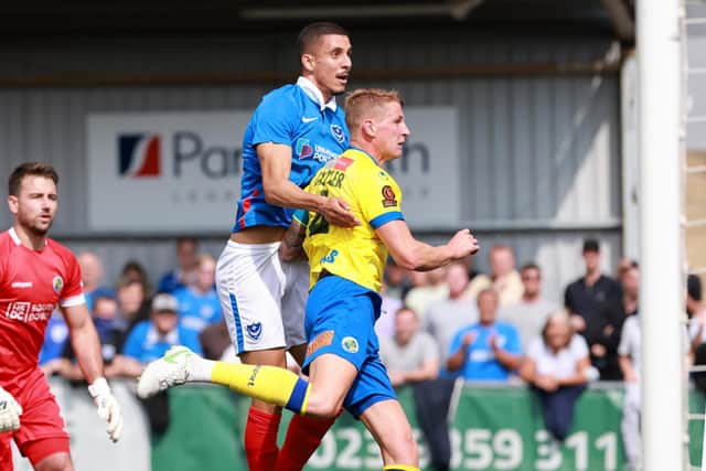 Gassan Ahadme remains with Pompey for their St George's Park training camp following his hat-trick against the Hawks. Picture: Paul Collins