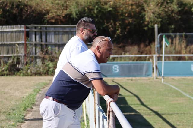 Former Fareham Town boss Pete Stiles watches on from the sidelines at Blackfield. Picture by Ken Walker.
