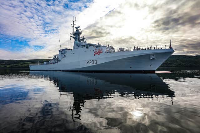 HMS Tamar in Scotland. The ship is the Royal Navy's newest Batch 2 River-class offshore patrol vessel