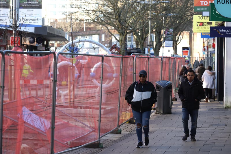 Improvement works going on in Commercial Road (the end outside Subway) and at the end of Charlotte Street in Portsmouth, Hampshire.

Monday 12th February 2024.

Picture: Sam Stephenson.