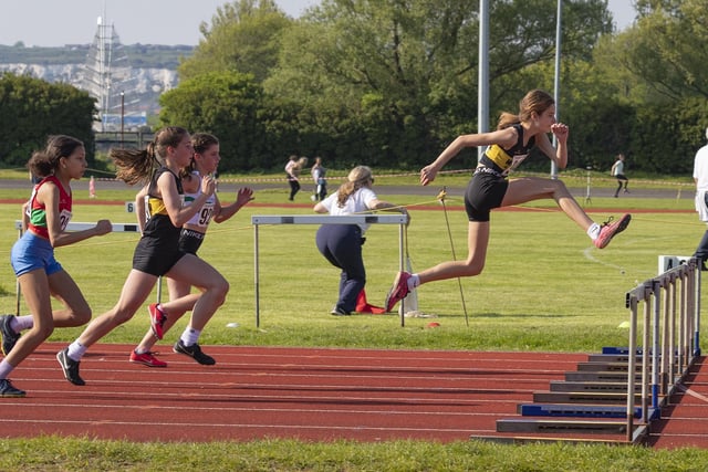 Under-13 girls 75m hurdles. Picture by Paul Smith