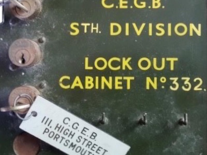 Door and keys to an electrical cabinet taken from Portsmouth power station, Gunwharf Road, Old Portsmouth.
