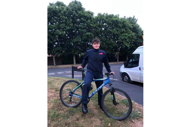 Nathan Anderson, 14 from Gosport, has been raising money by riding 8 miles on his bike each day for the NHS while representing the Fire Cadets