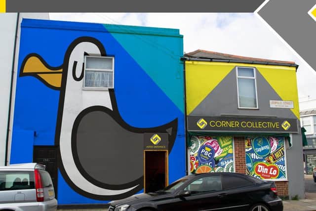The iconic seagull trademark of local street artist, FarkFK, who is part of the partnership behind the Corner Collective studio development.