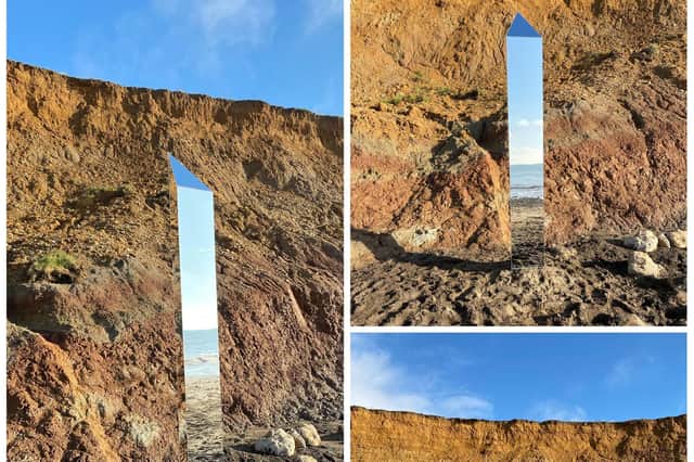 Composite of images of a monolith on Compton Beach, on the Isle of Wight. Picture: Alexia Fishwick/PA Wire