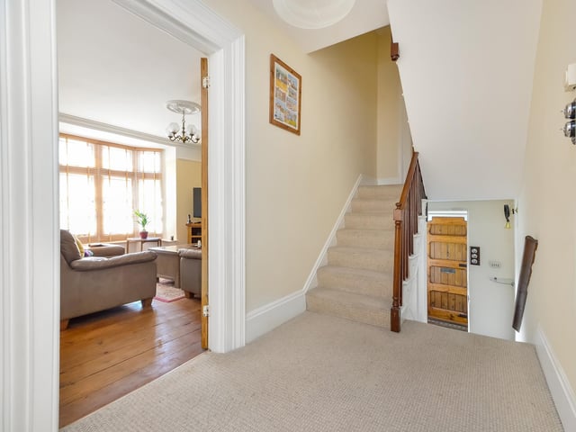 The clean and crisp colours of the hallway