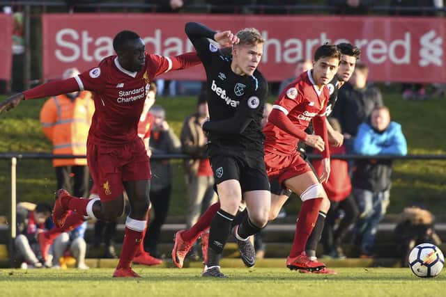 Anthony Scully in action for West Ham against Liverpool in February 2018. Picture: Nick Taylor/Liverpool FC/Liverpool FC via Getty Images.