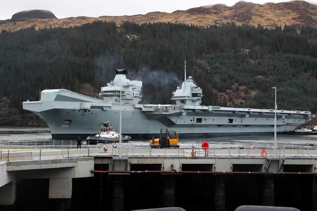 The Royal Navy’s flagship, HMS Queen Elizabeth, was in Glen Mallan, Scotland, as part of final preparations before her first operational deployment. Photo: POPhot JJ Massey