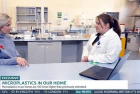 Reporter Michelle Morrison, of Good Morning Britain, talking to Dr Fay Couceiro, Reader in Environmental Pollution at the University of Portsmouth. Pic University of Portsmouth.