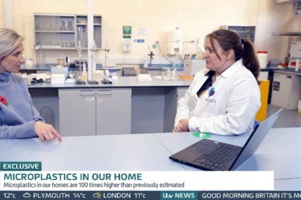 Reporter Michelle Morrison, of Good Morning Britain, talking to Dr Fay Couceiro, Reader in Environmental Pollution at the University of Portsmouth. Pic University of Portsmouth.