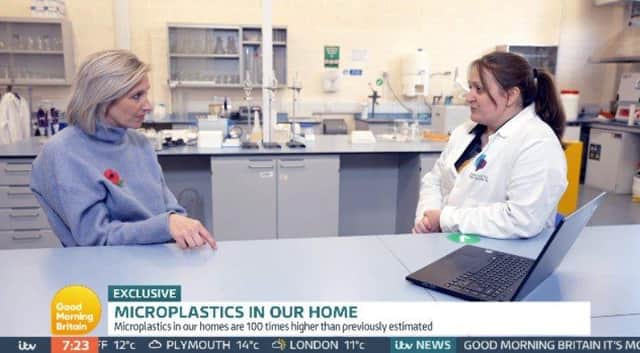 Reporter Michelle Morrison, of Good Morning Britain, talking to Dr Fay Couceiro, Reader in Environmental Pollution at the University of Portsmouth. Pic University of Portsmouth.
