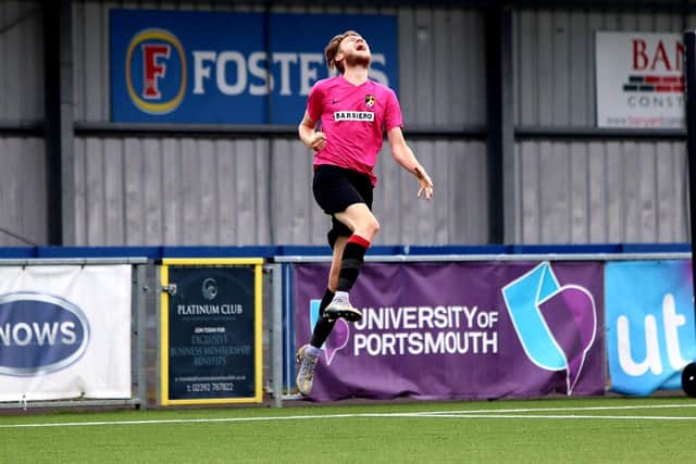 Jack Van Der Lugt celebrates his goal for AFC Trades. Picture: Tom Phillips