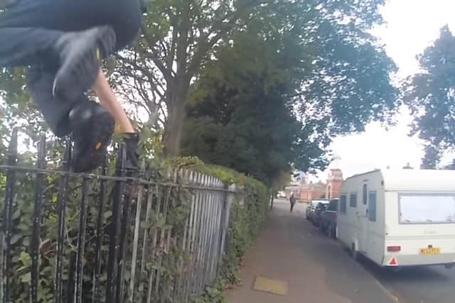 'Mr Tumble' was climbing a fence in the Forton Road area of Gosport to reach a 'suspicious package'. Picture: Gosport police.