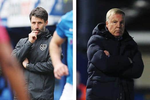 Danny Cowley, left, and his Pompey predecessor Kenny Jackett