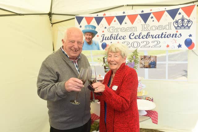 Residents in Green Road, Stubbington, held a street party on Saturday, June 4 to celebrate The Queen's Platinum Jubilee.
Pictured is: Fred Green (89) and his wife Margaret celebrated their 67th wedding anniversary at the street party on Saturday, June 4.
Picture: Sarah Standing (040622-9472)