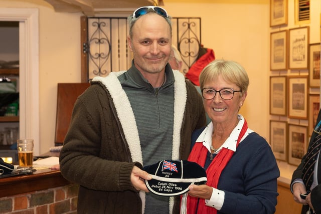 Calum Giles receives his GB cap from Sheila Monroe. Picture: Keith Woodland