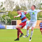 Action from last season's Wessex League Cup final, where Hamworthy (maroon) beat US Portsmouth 3-1 at AFC Portchester. Picture: Martyn White.