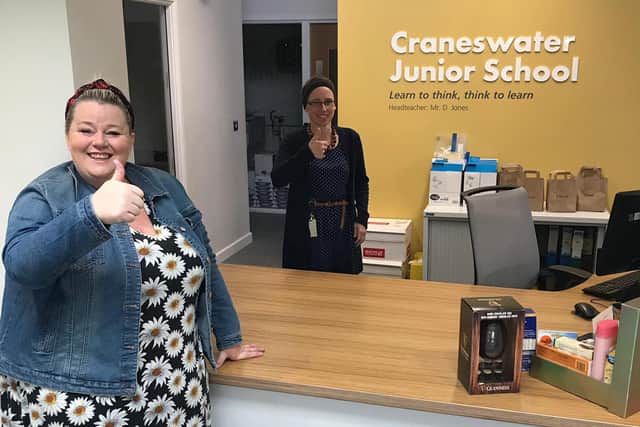 Justina Haddigan donates gift boxes to teachers in schools across the area, including Craneswater Junior School