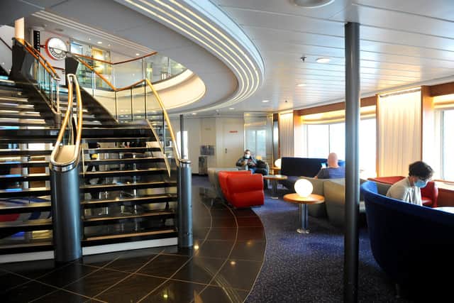 The Mont St Michel as she departed Portsmouth en route to Caen with the first passengers in three months.Picture: Sarah Standing (290620-765) 