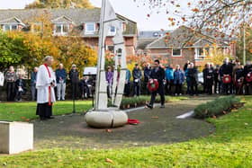 Alan Mak MP lays a wreath in Emsworth Memorial Garden during the annual Act of Remembrance held to mark Armistice Day